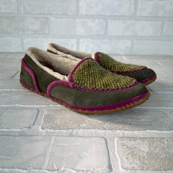 Sorel Shoes Womens 8 Sundance Shearling Slip On Moc Loafer NL2121231 Green Suede - Picture 1 of 14